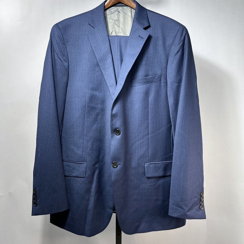 NWT 2 Pc 46L WALTER MORTON Men's Blue Pin Stripe Worsted Wool Blend Suite